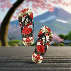 Silk Road Asian Floral Print Flip-Flops Black Lotus