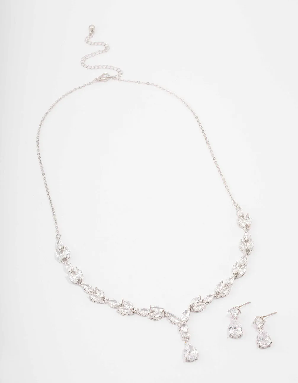 Silver Marquise Pear Necklace & Drop Earring Set