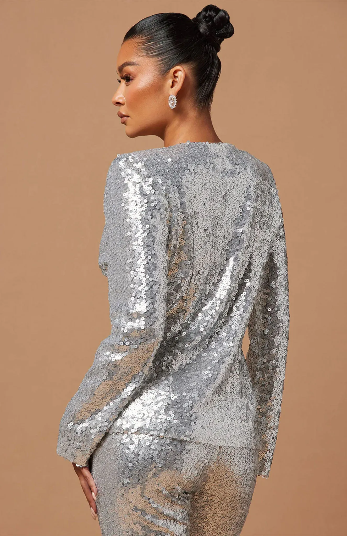 Silver Sparkle Power Suit | Silver sequence Blazer Set