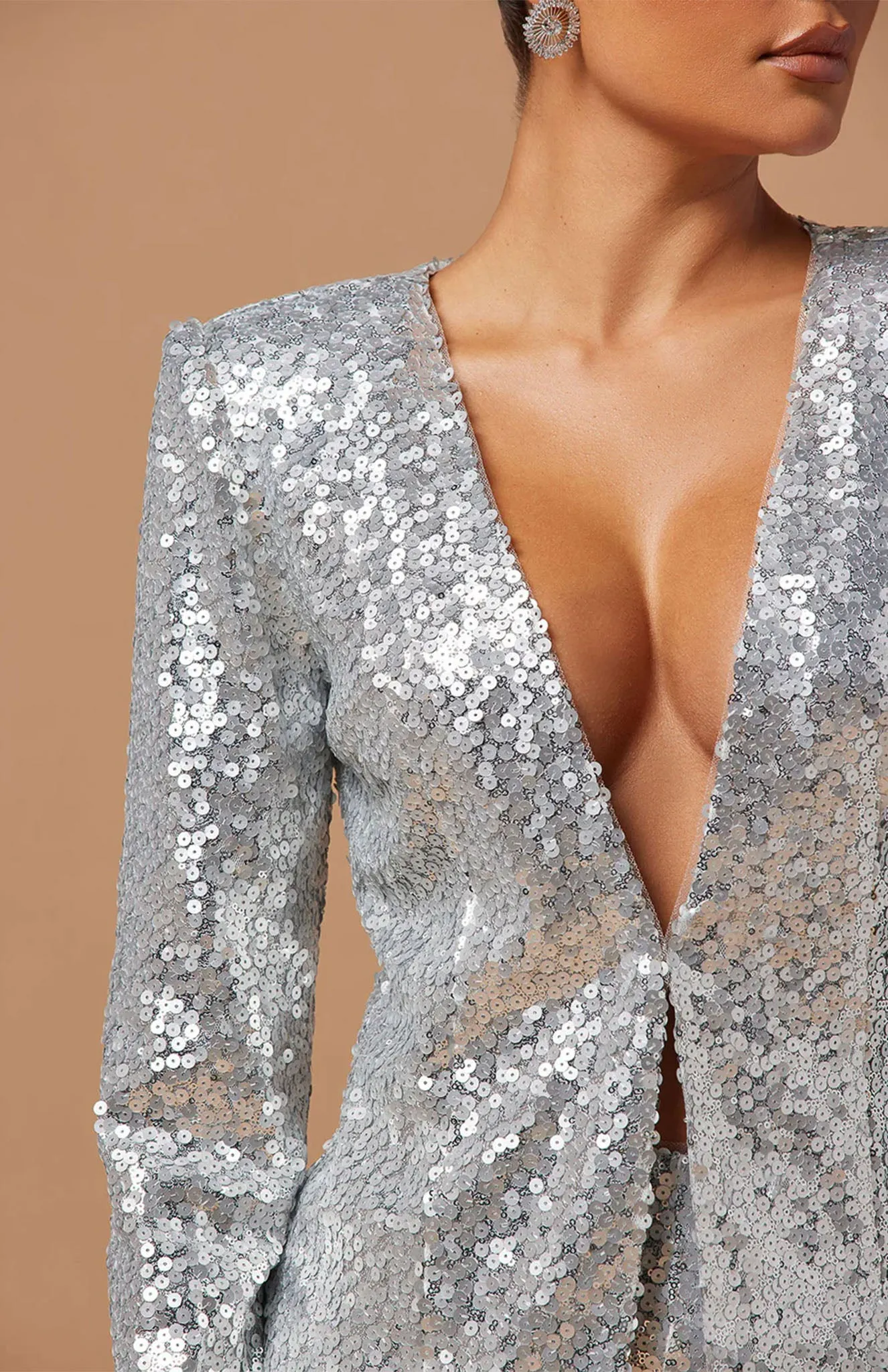 Silver Sparkle Power Suit | Silver sequence Blazer Set
