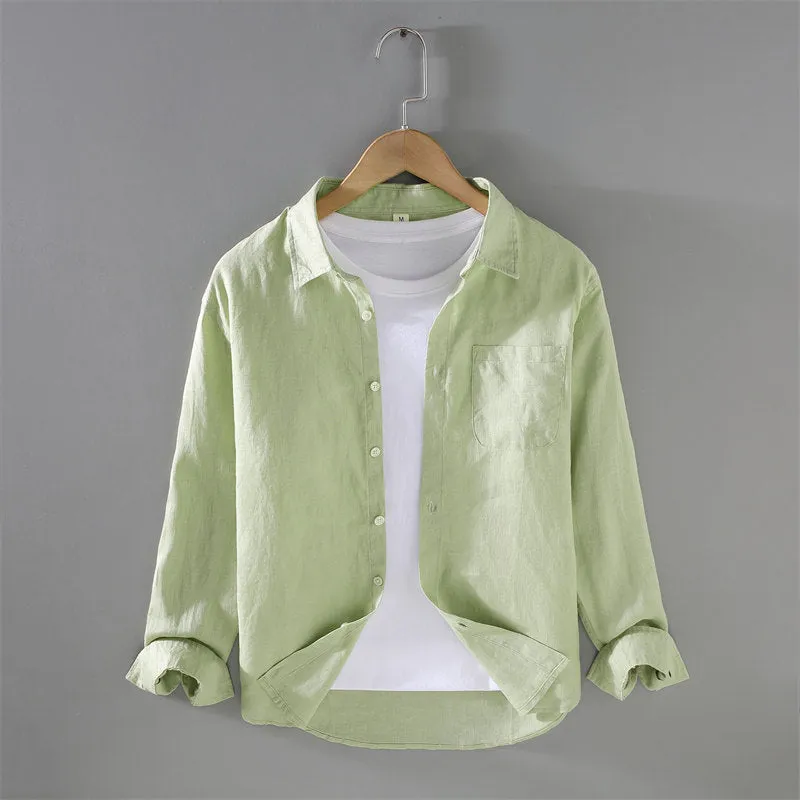 Simple Pure Linen Long Sleeve Shirt