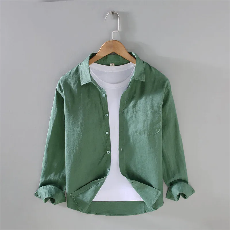 Simple Pure Linen Long Sleeve Shirt