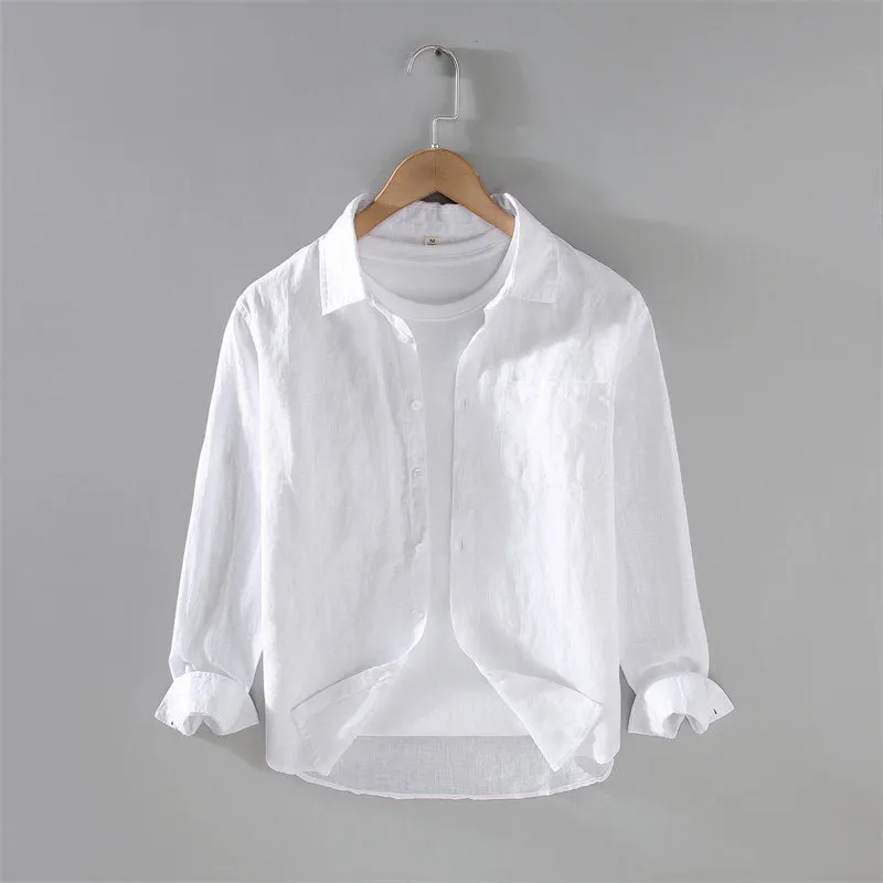 Simple Pure Linen Long Sleeve Shirt