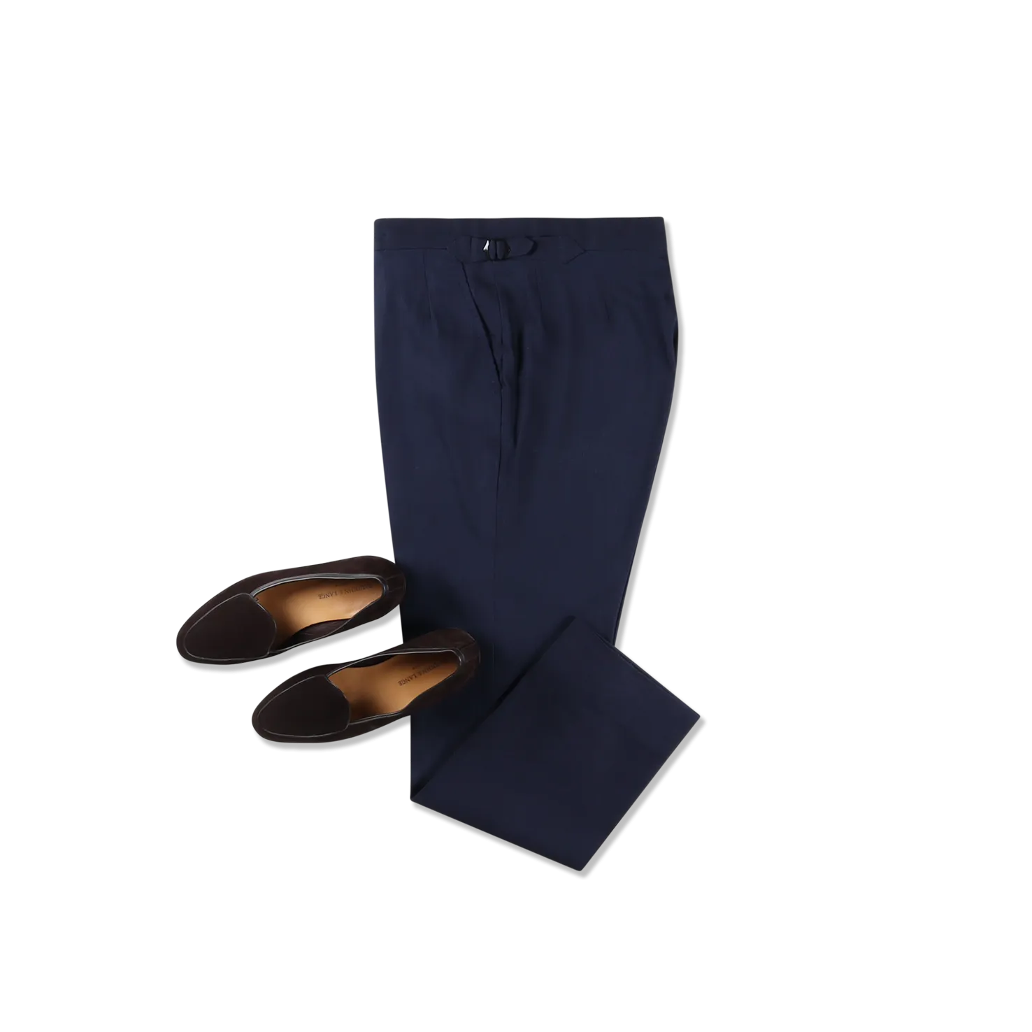 Single Breasted Peak Lapel Suit in Navy Wool Linen