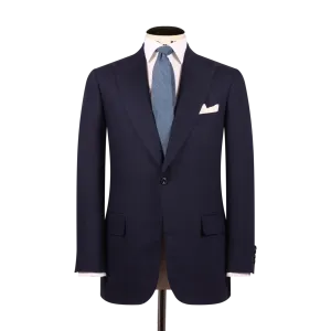 Single Breasted Peak Lapel Suit in Navy Wool Linen