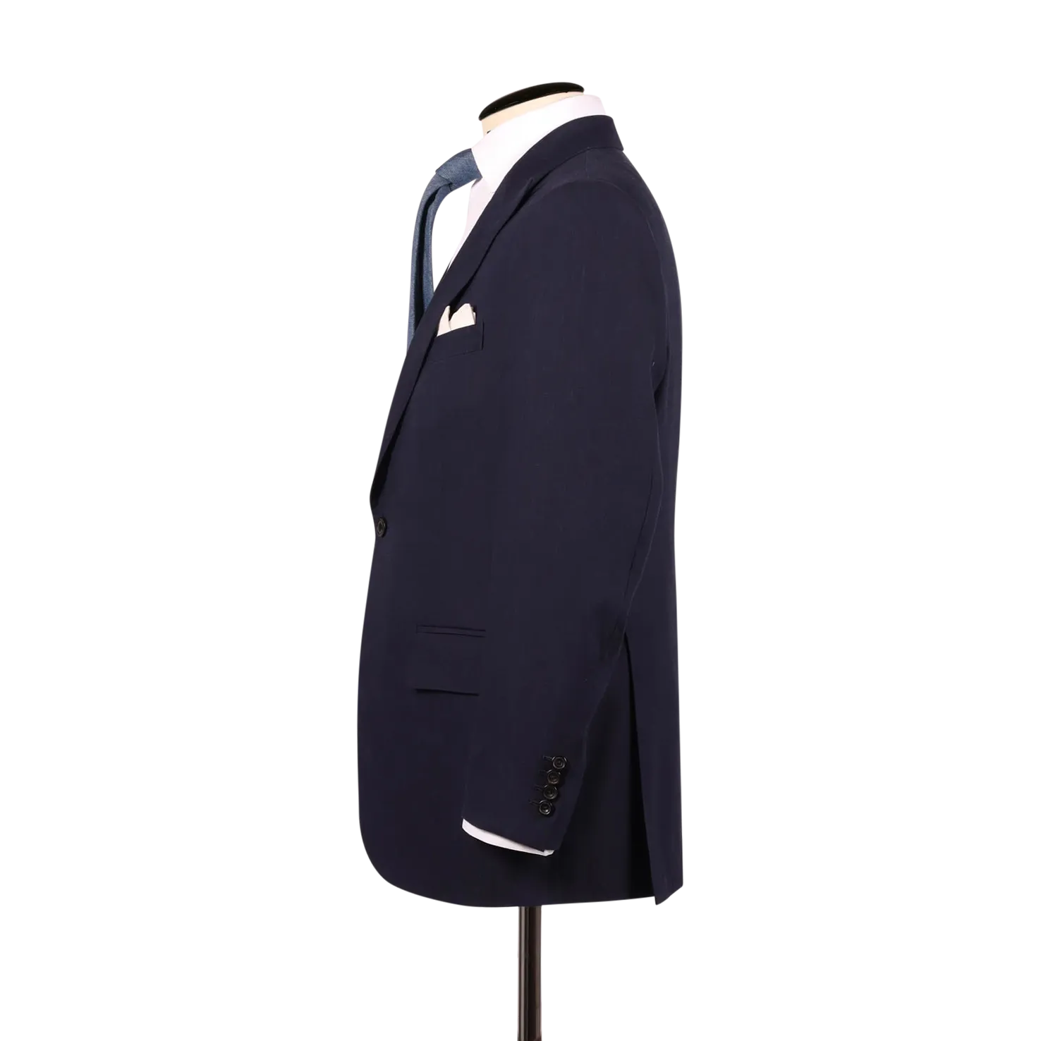 Single Breasted Peak Lapel Suit in Navy Wool Linen