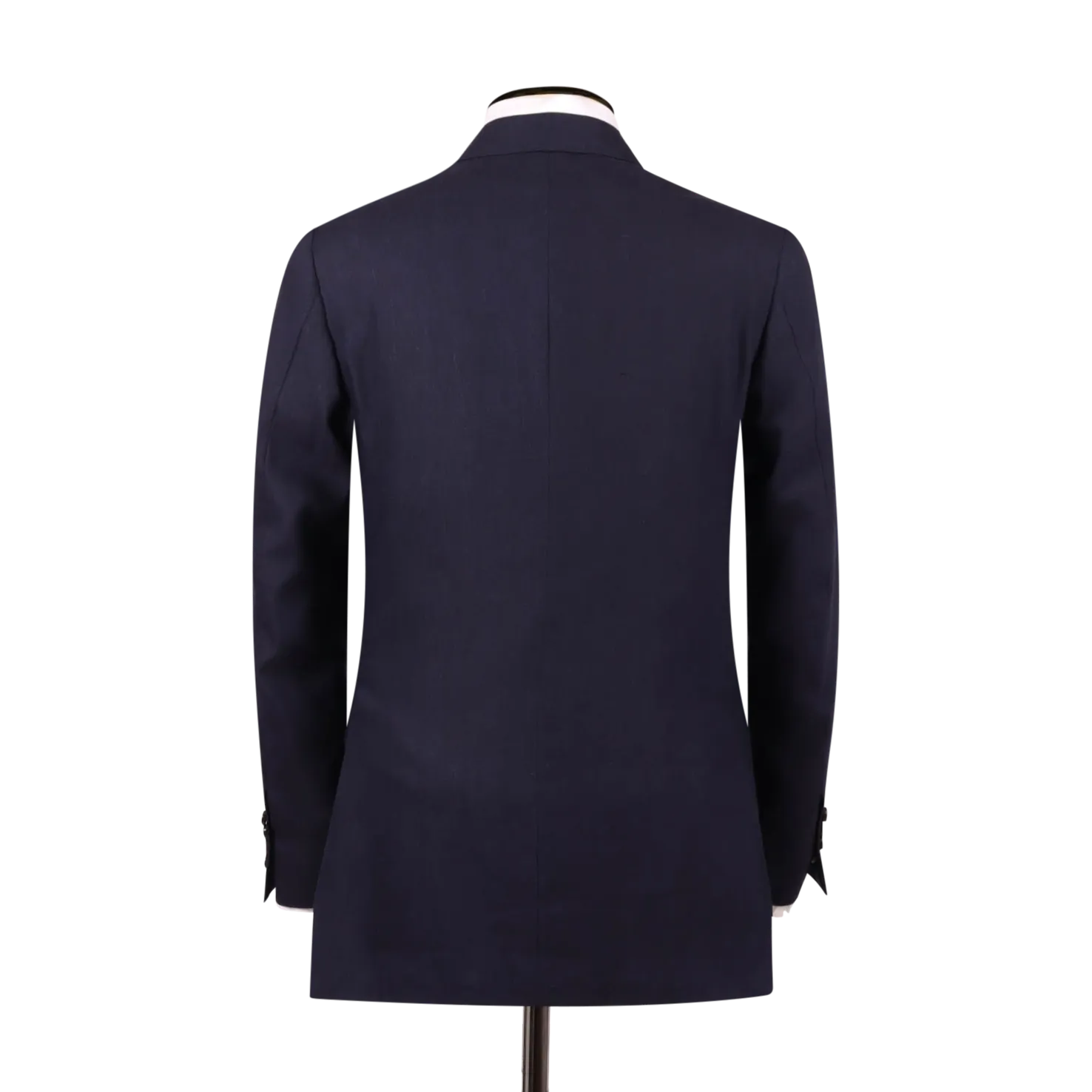Single Breasted Peak Lapel Suit in Navy Wool Linen