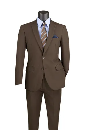Slim Fit 2 Piece 2 Button Business Suit Brown S-2PP