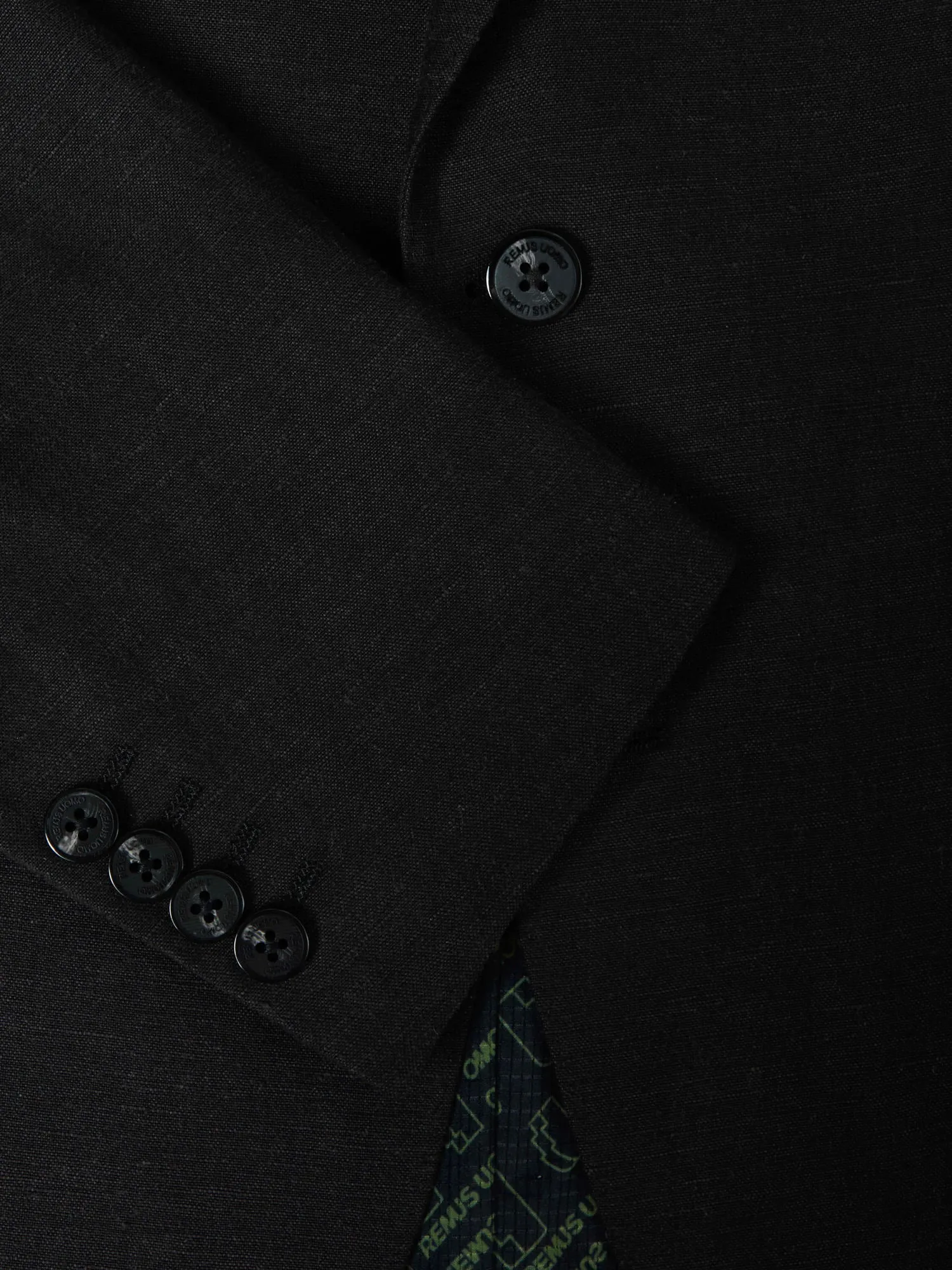 Slim Fit Linen-Blend Suit Jacket - Black