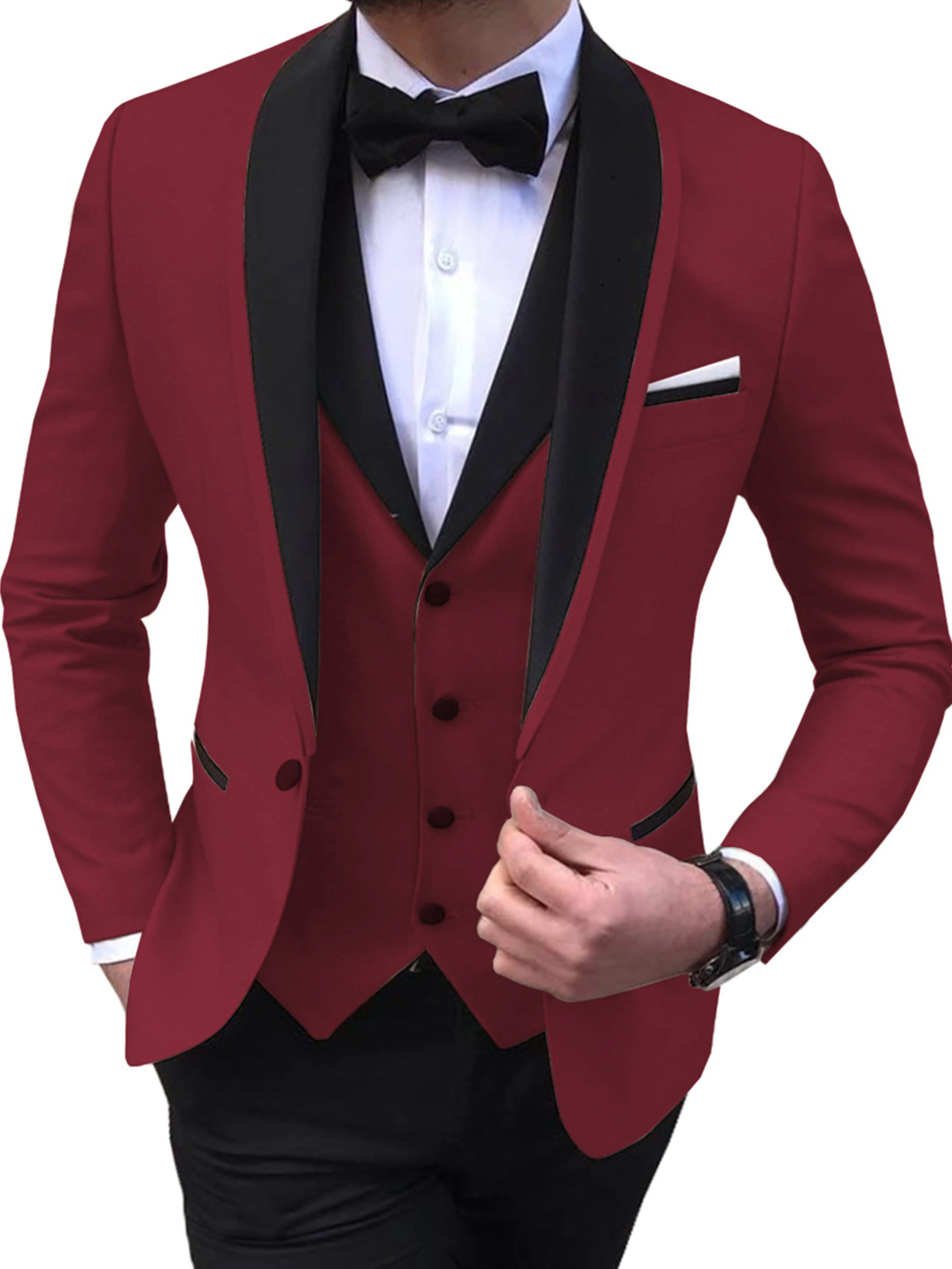 Slim Vest Men's Business Professional 3 Pieces Suits Jacket