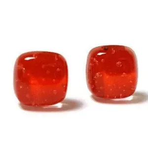 Small Post red Earrings. Fused Glass Studs. Recycled Glass jewelry. Stud earrings