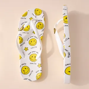 Smiley Face Print Flip Flops