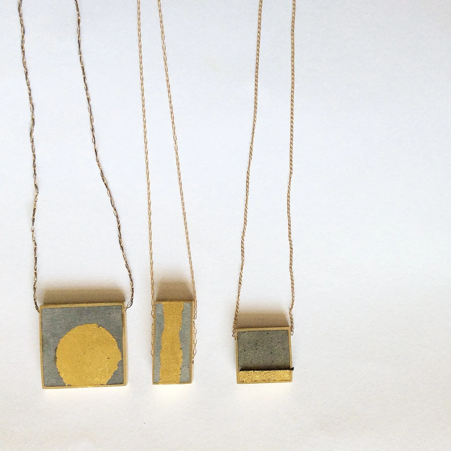 Square Concrete & Silver Leaf Statement Pendent