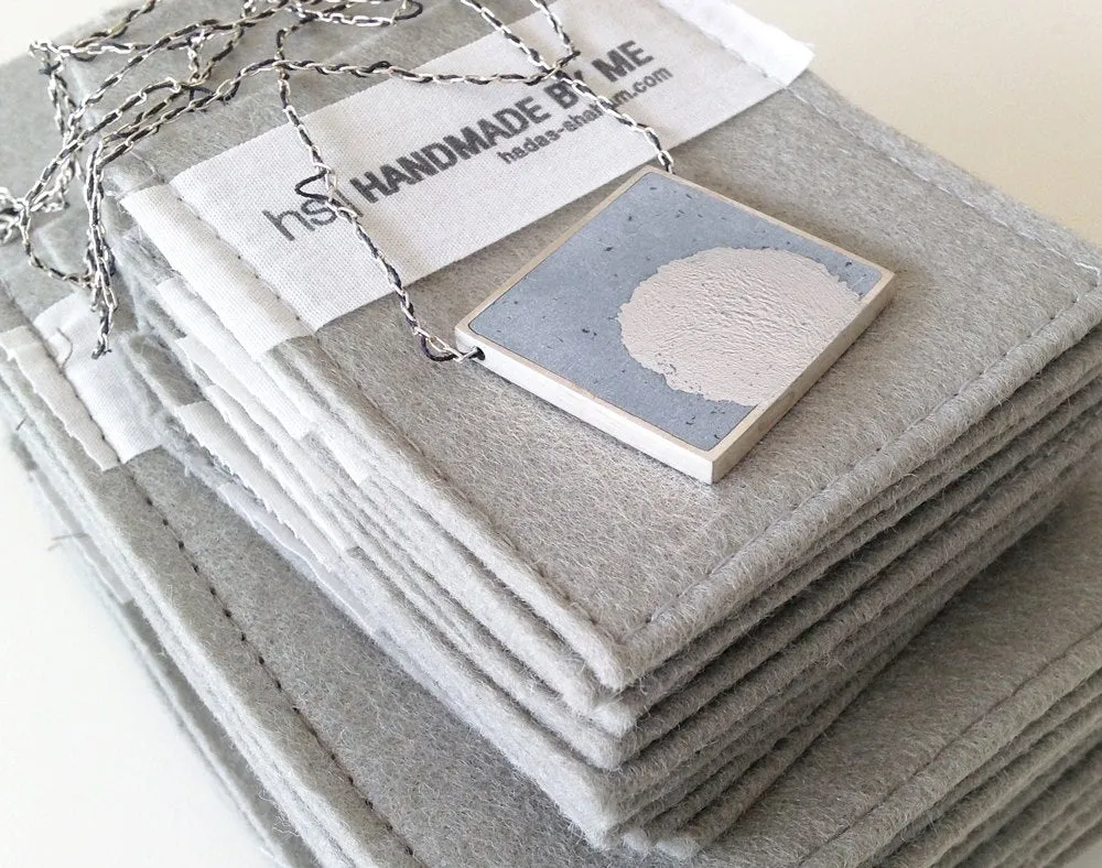 Square Concrete & Silver Leaf Statement Pendent