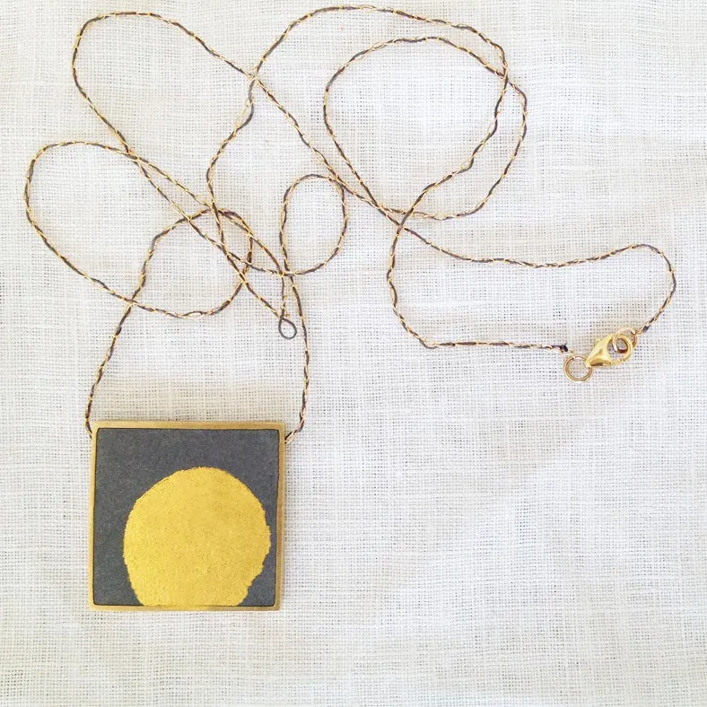 Square Concrete & Silver Leaf Statement Pendent
