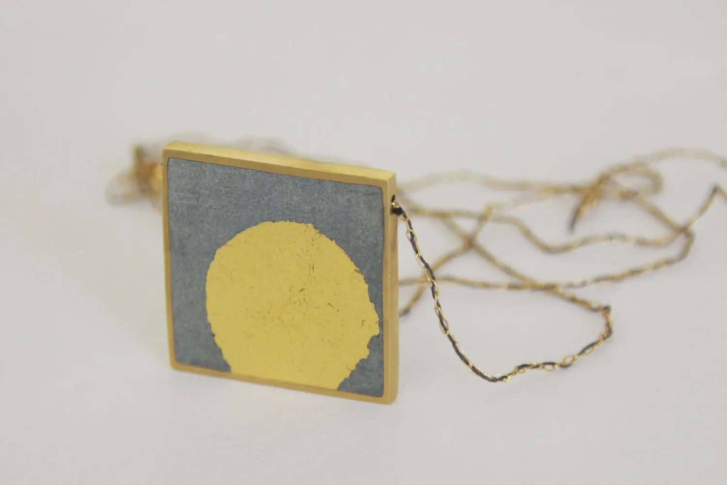 Square Concrete & Silver Leaf Statement Pendent