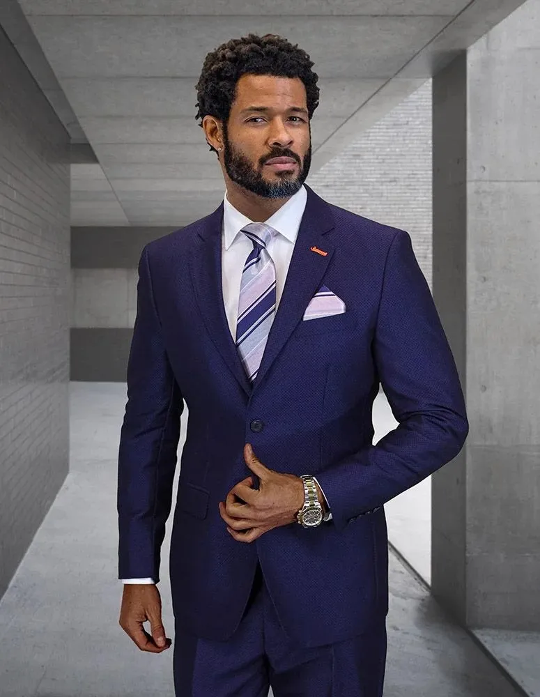Statement Men's 2-Piece Modern Fit Suit – 100% Wool with Subtle Texture