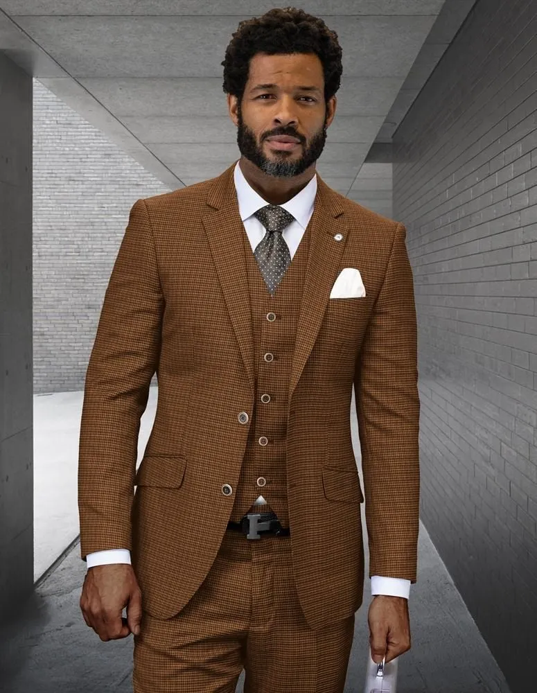 Statement Men's 3-Piece Fashion Suit – 100% Wool with Elegant Stitch Pattern