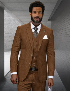 Statement Men's 3-Piece Fashion Suit – 100% Wool with Elegant Stitch Pattern