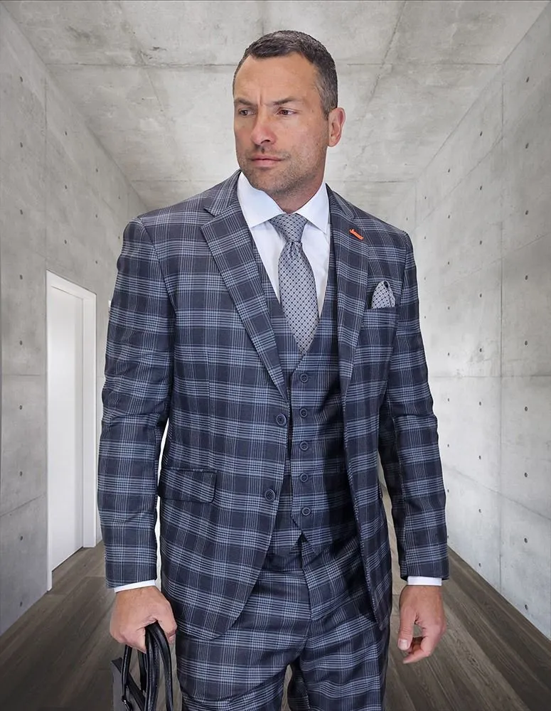 Statement Men's 3-Piece Modern Fit Suit – 100% Wool with Bold Plaid Pattern
