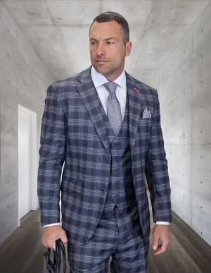 Statement Men's 3-Piece Modern Fit Suit – 100% Wool with Bold Plaid Pattern
