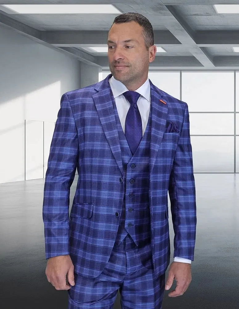 Statement Men's 3-Piece Modern Fit Suit – 100% Wool with Bold Plaid Pattern
