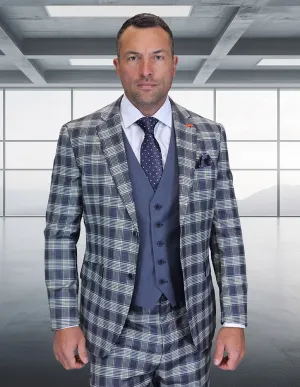 Statement Men's 3-Piece Modern Fit Suit – 100% Wool with Matching Solid Color Vest