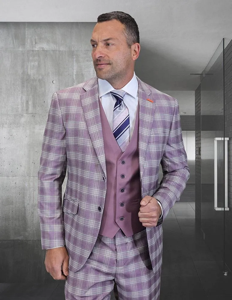 Statement Men's 3-Piece Modern Fit Suit – 100% Wool with Matching Solid Color Vest