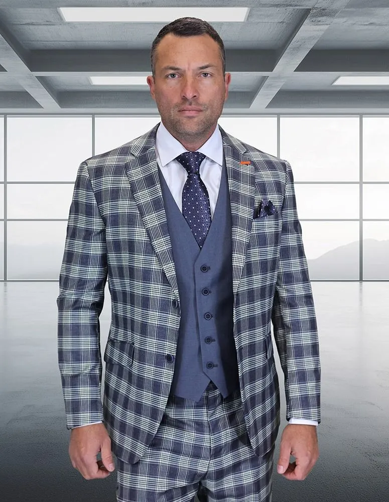 Statement Men's 3-Piece Modern Fit Suit – 100% Wool with Matching Solid Color Vest