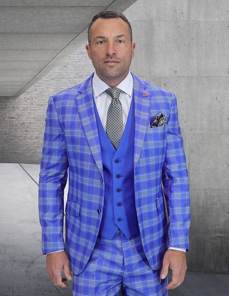 Statement Men's 3-Piece Modern Fit Suit – 100% Wool with Matching Solid Color Vest