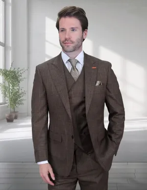 Statement Men's 3-Piece Modern Fit Suit – 100% Wool with V-Neck Double-Breasted Vest