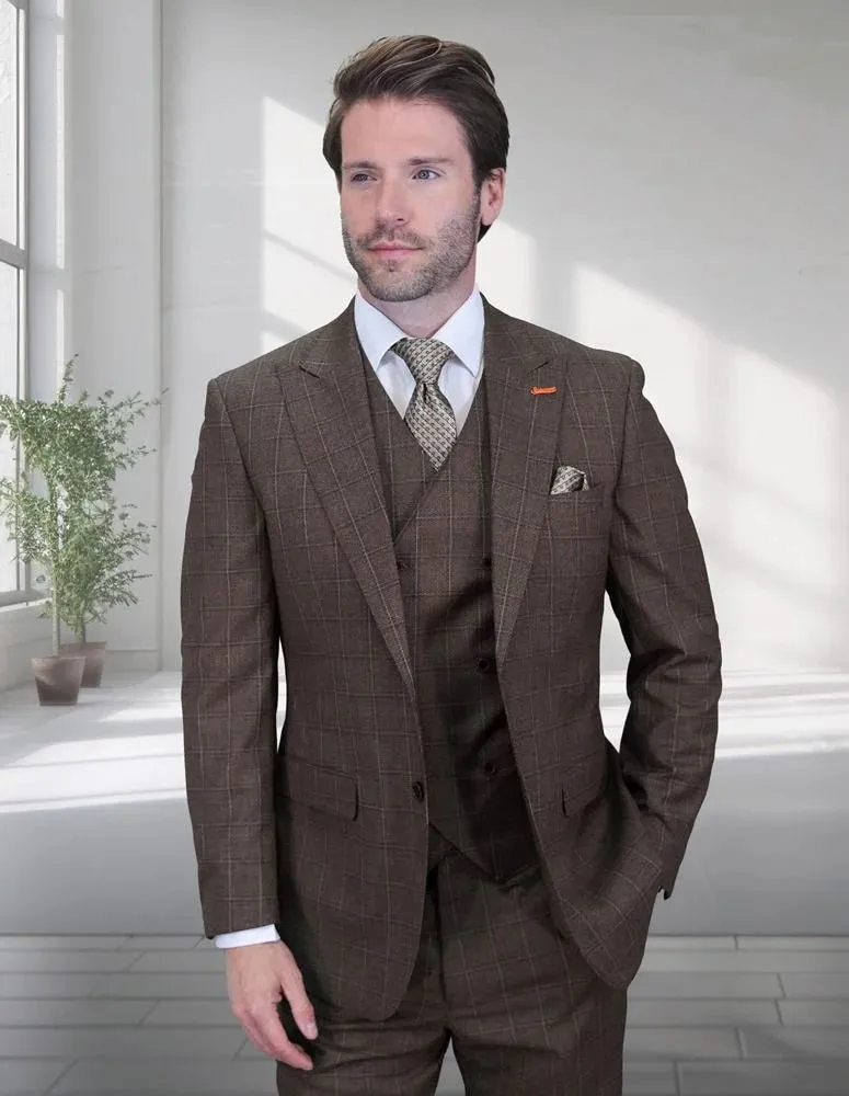 Statement Men's 3-Piece Modern Fit Suit – 100% Wool with V-Neck Double-Breasted Vest