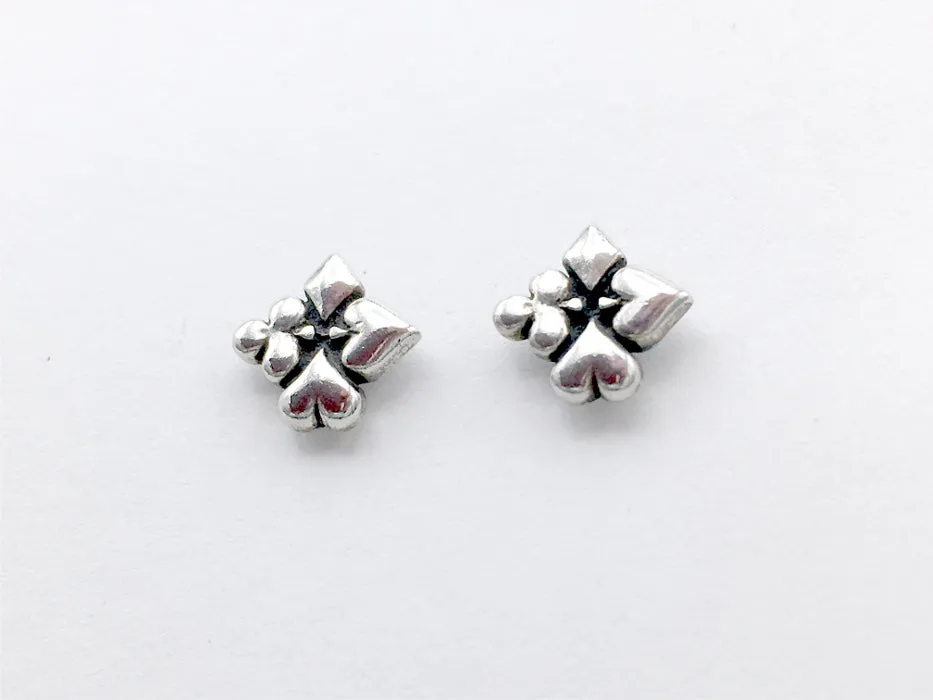 Sterling Silver & Surgical Steel tiny card suit stud earring-cards, bridge,suits