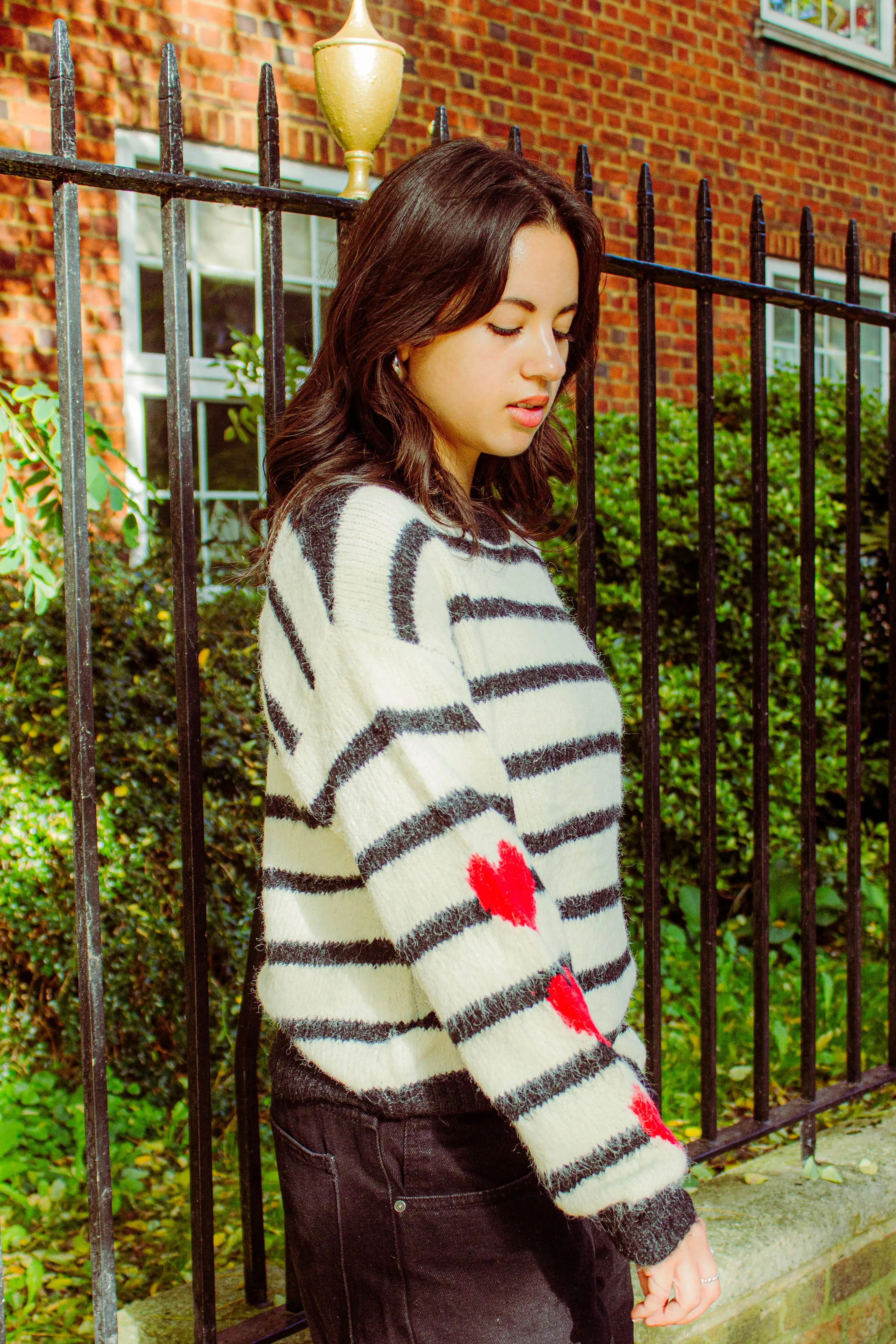 Stripe Heart Sleeve Jumper