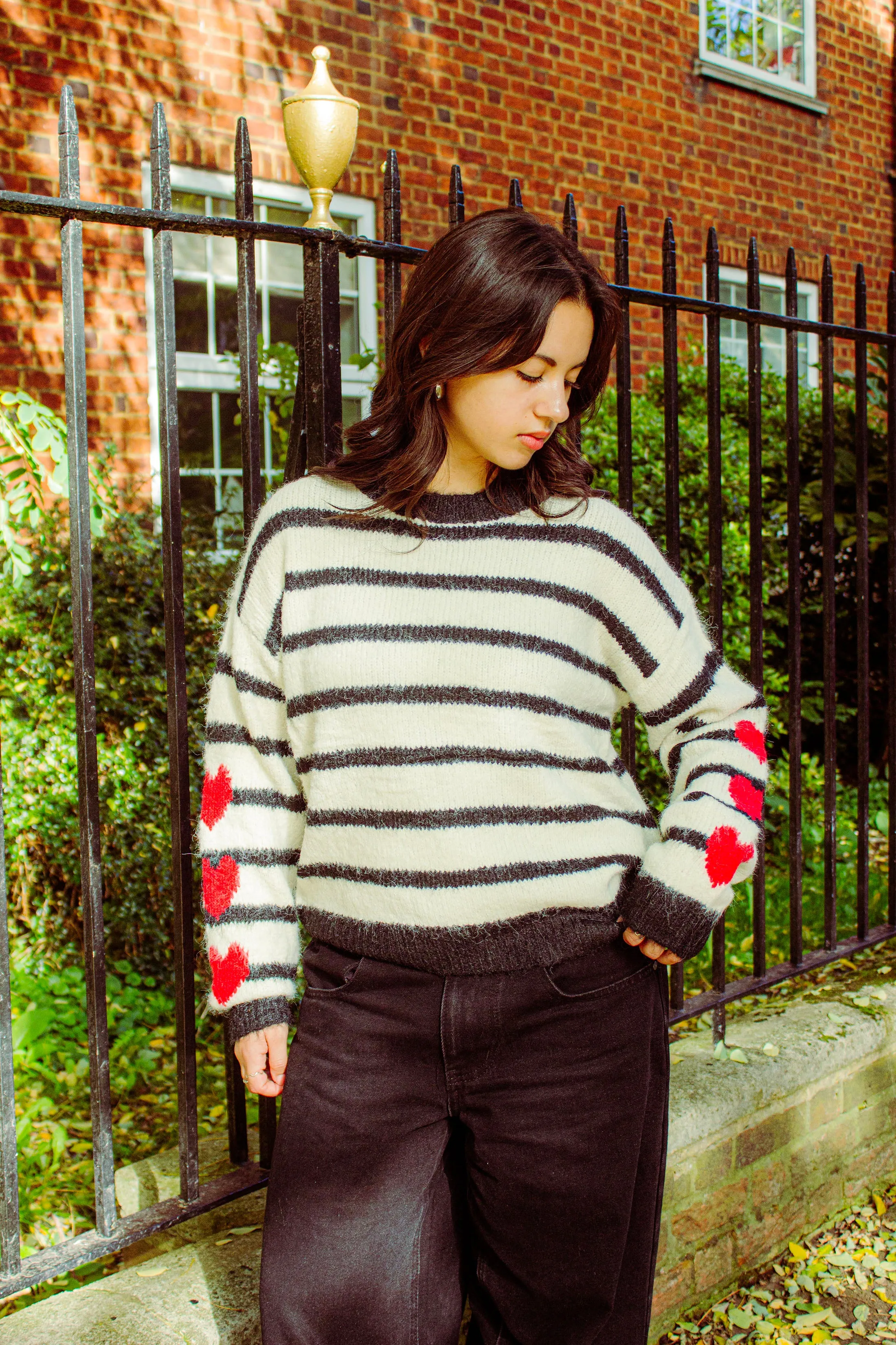 Stripe Heart Sleeve Jumper