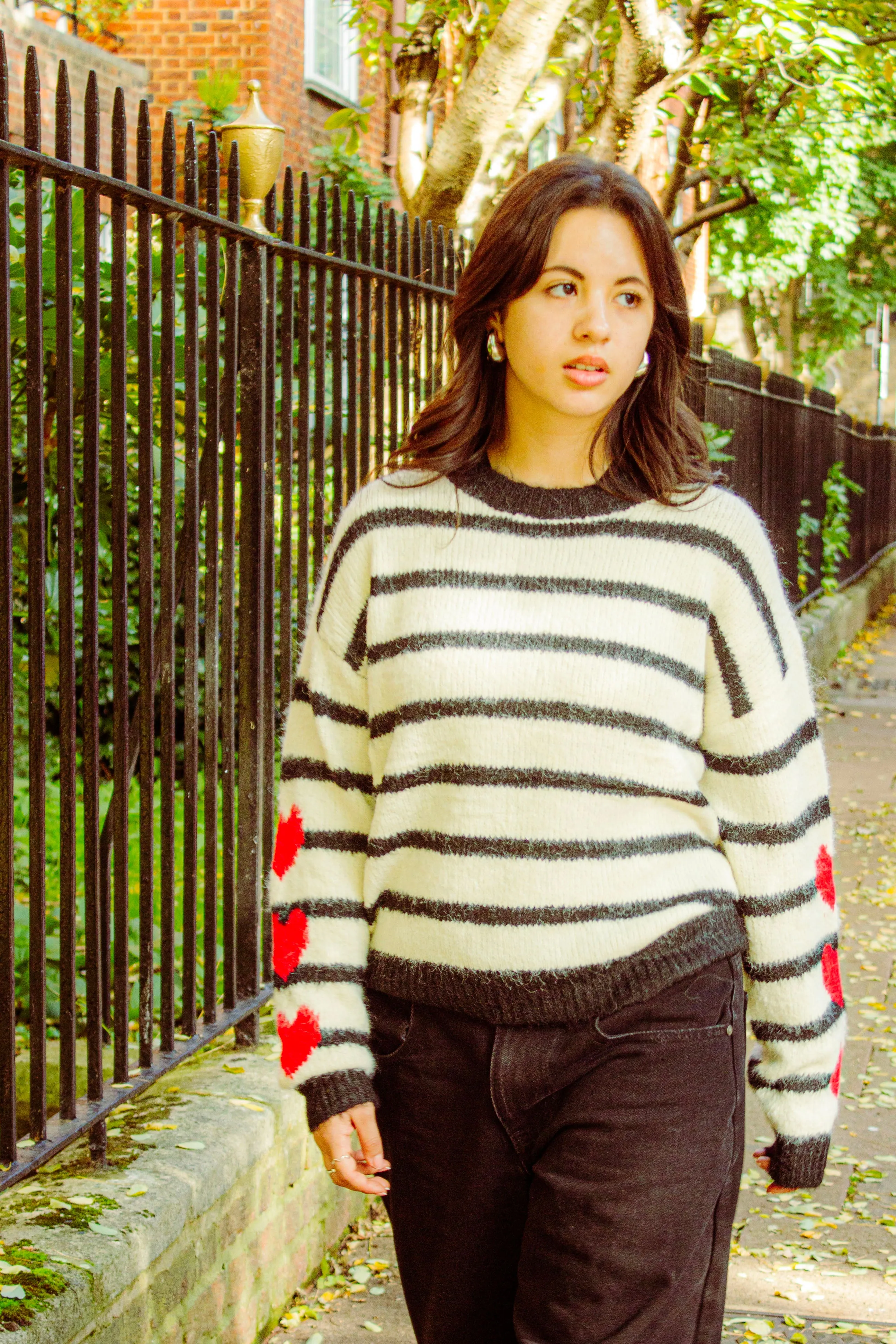 Stripe Heart Sleeve Jumper