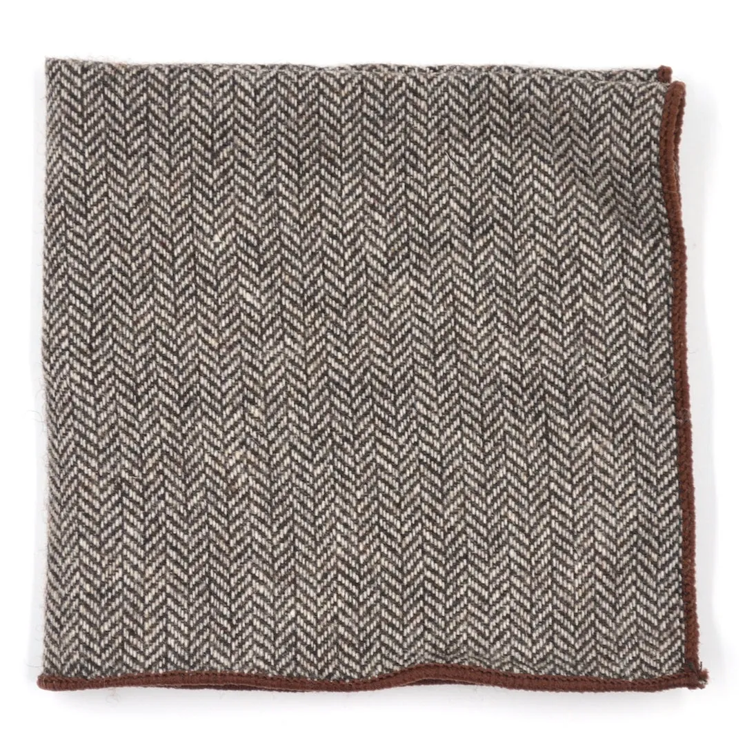 Striped Herringbone Brown Navy Tie Set