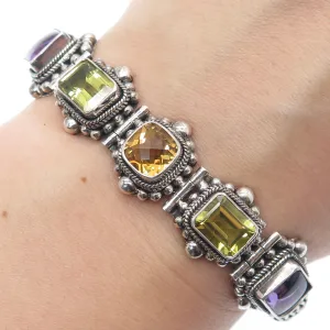 SUARTI BALI 925 Sterling Vintage Amethyst Citrine & Lime Citrine Bracelet 7.25"