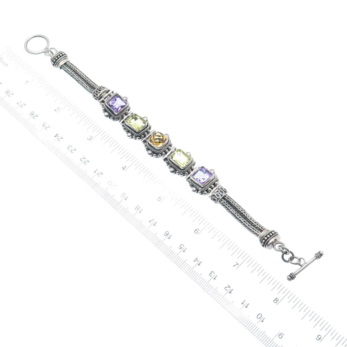 SUARTI BALI 925 Sterling Vintage Amethyst Citrine & Lime Citrine Bracelet 7.25"