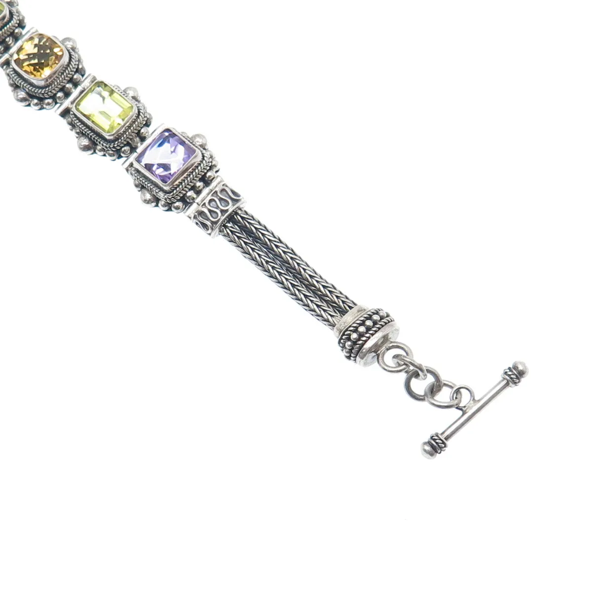 SUARTI BALI 925 Sterling Vintage Amethyst Citrine & Lime Citrine Bracelet 7.25"