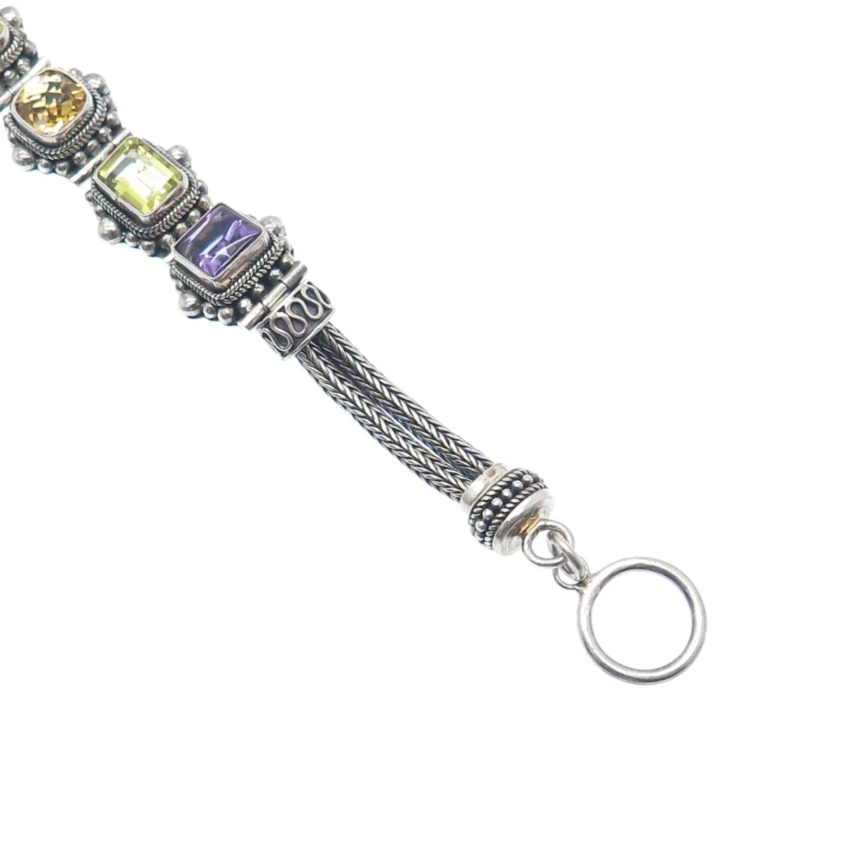 SUARTI BALI 925 Sterling Vintage Amethyst Citrine & Lime Citrine Bracelet 7.25"