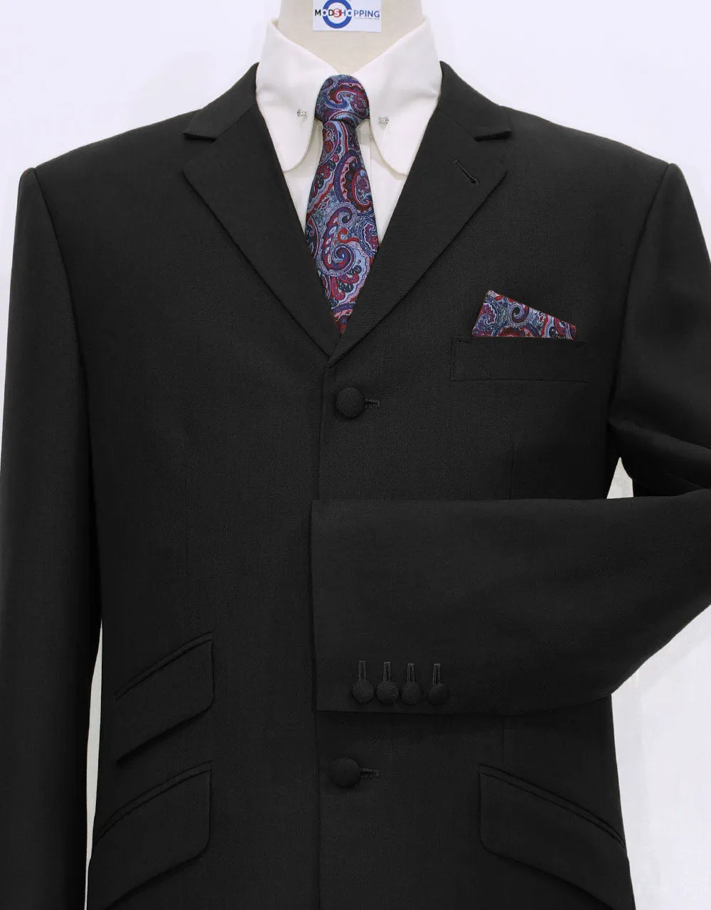 Suit Package | Tailored 3 Button Black Mod Suit For Men