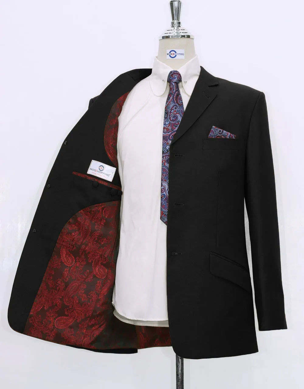 Suit Package | Tailored 3 Button Black Mod Suit For Men