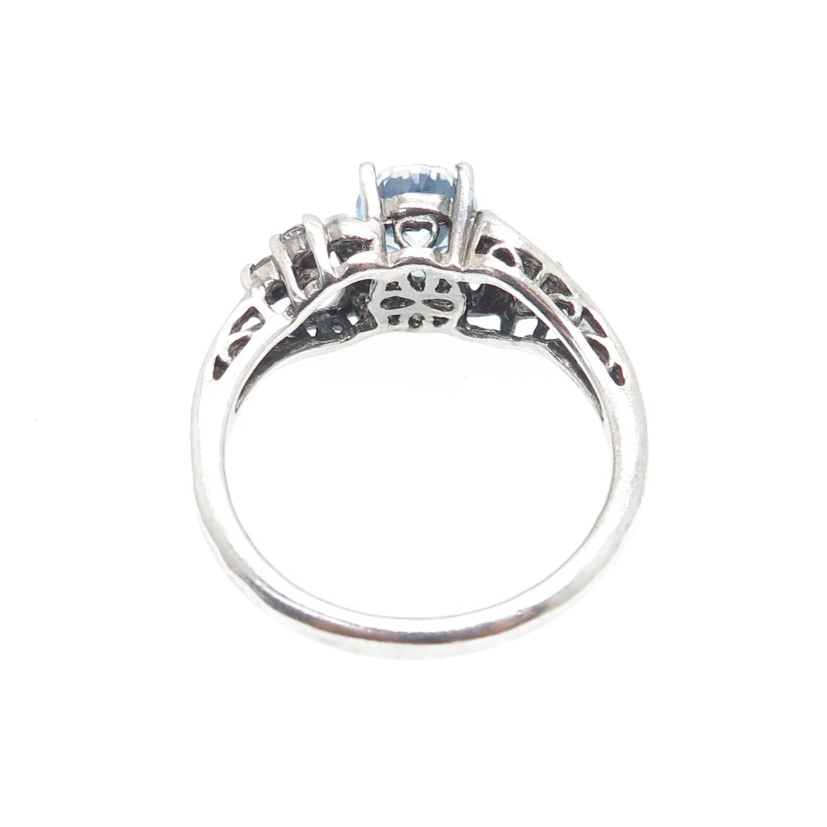 SUN 925 Sterling Silver Vintage Real Blue & White Topaz Oxidized Ring Size 7.75