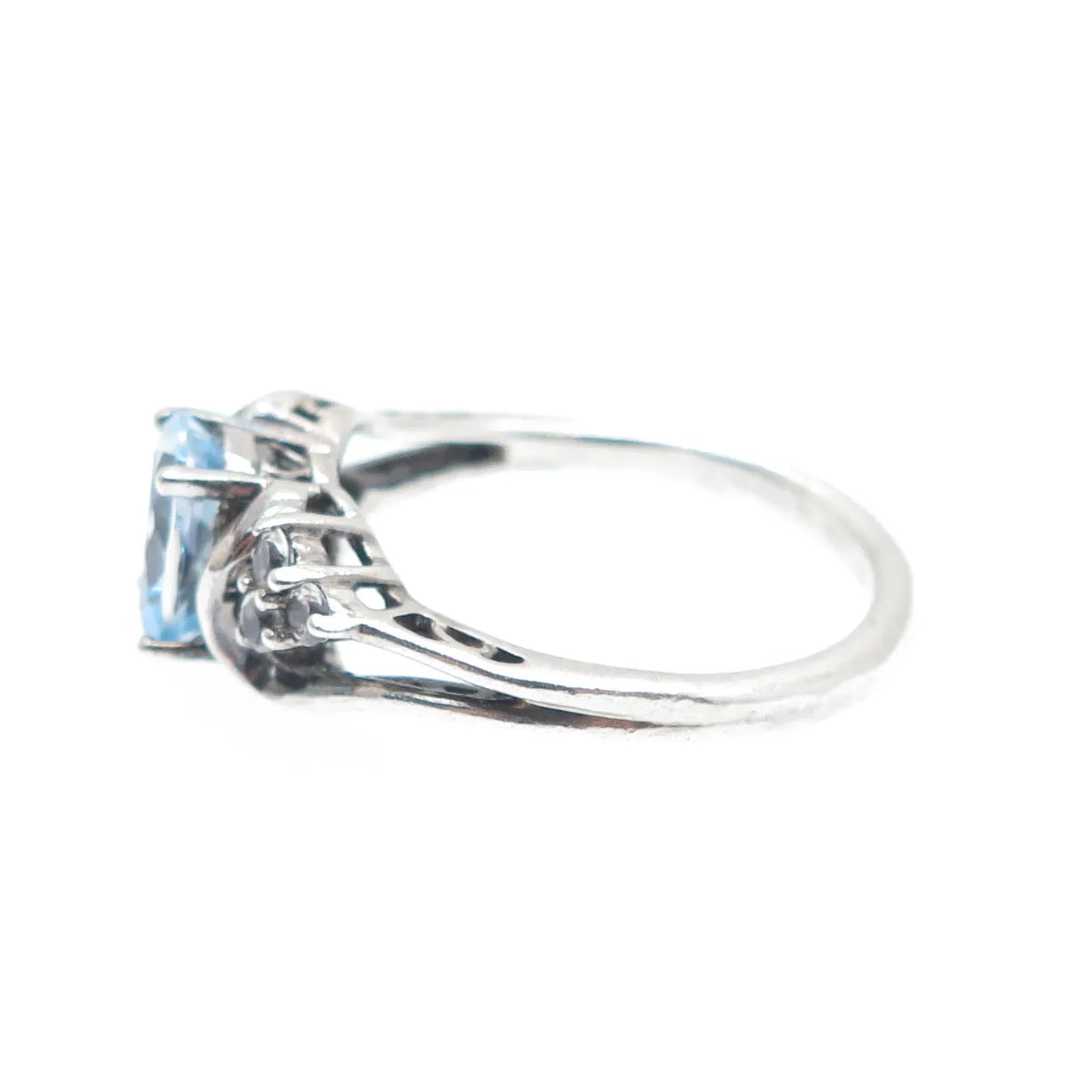 SUN 925 Sterling Silver Vintage Real Blue & White Topaz Oxidized Ring Size 7.75