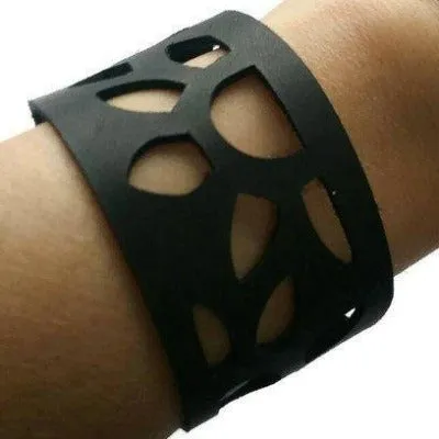 Sunflower Leather Band. Reclaimed Leather Wrist Cuff. Black  Bracelet