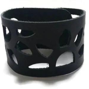Sunflower Leather Band. Reclaimed Leather Wrist Cuff. Black  Bracelet