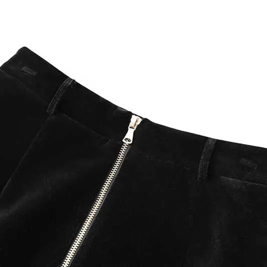Tailored Velvet Coat Skirt Set Dark Green Hand-Beaded Mini Skirt Suit
