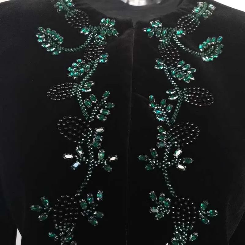 Tailored Velvet Coat Skirt Set Dark Green Hand-Beaded Mini Skirt Suit