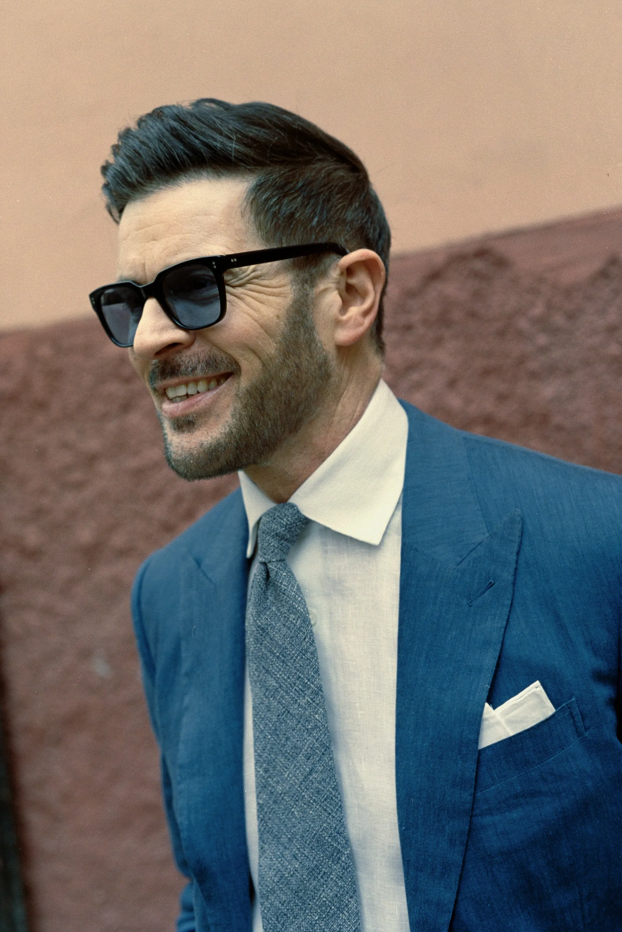 Textured Tie in Navy Wool, Linen & Cotton